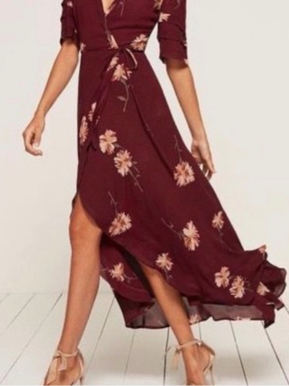 Reformation Burgundy Floral Maxi Dress